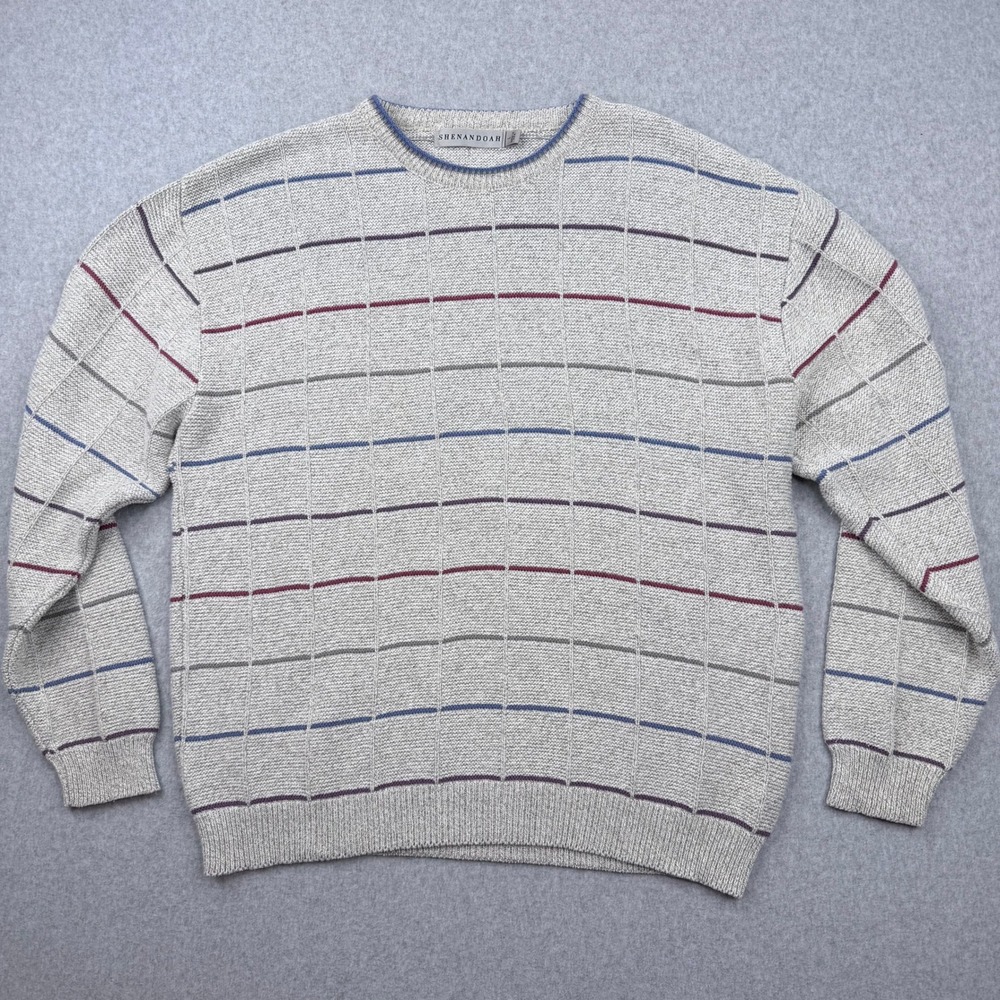 Vintage Shenandoah Sweater Mens Large Made USA Striped Knit 80's 90's Grandpa